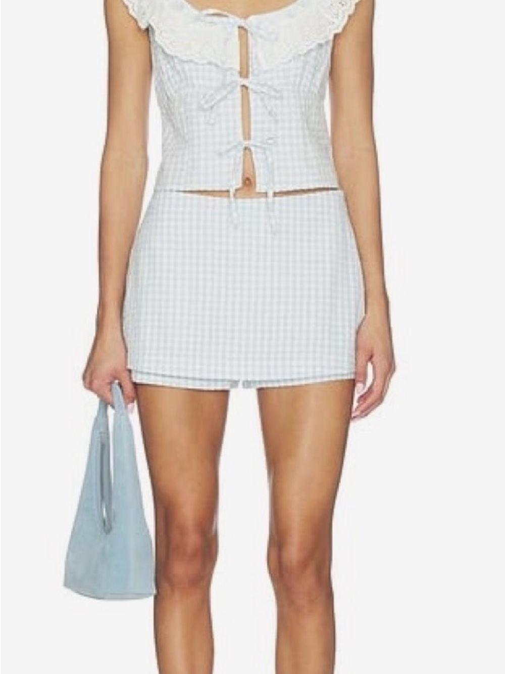 NWT For Love and Lemons Blue Gingham Mini Skirt/Skort- Women